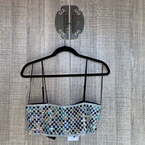 Zara Shimmery‎ Embellished Rhinestone Glitter Crop Top